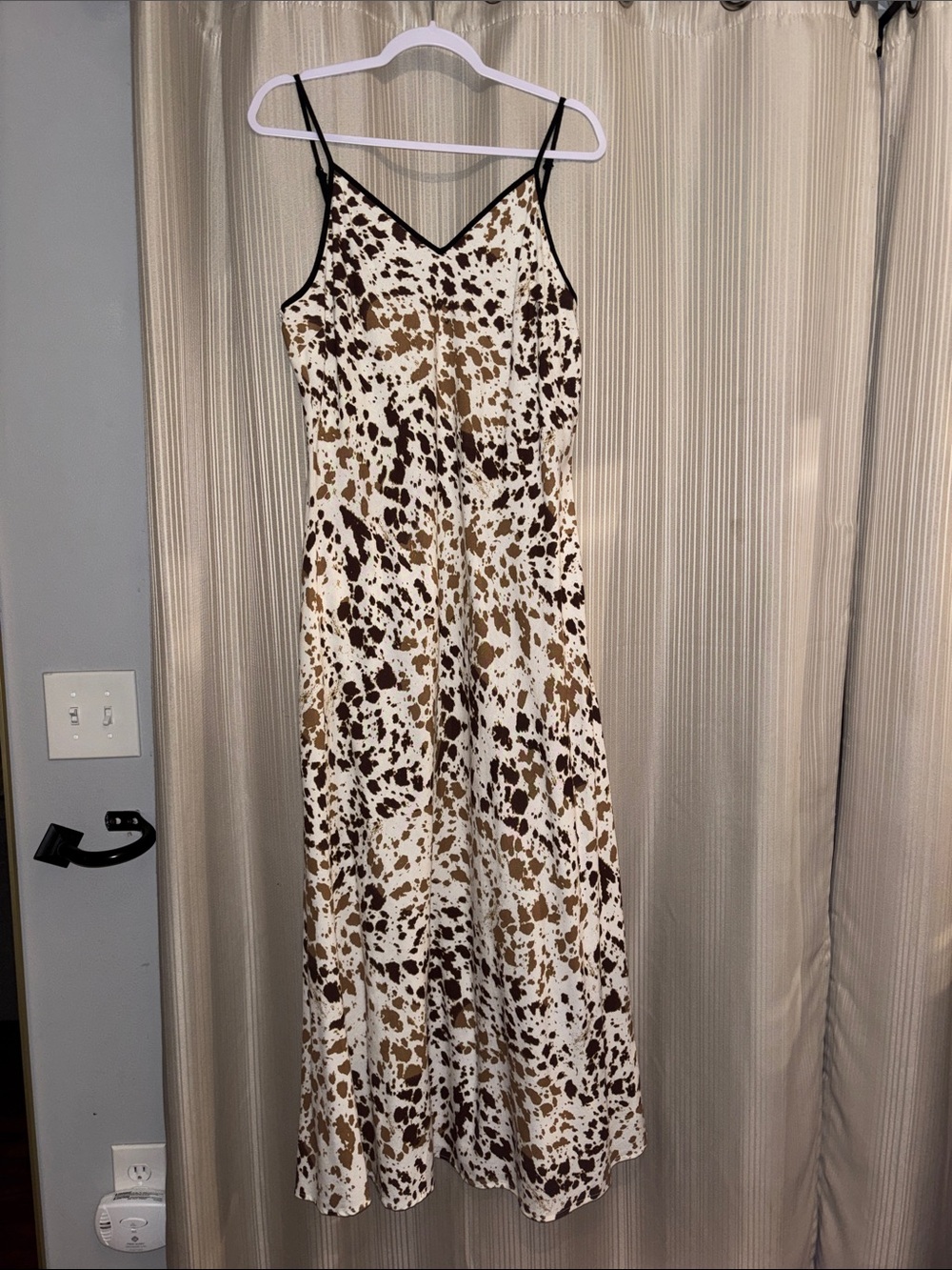 Sincerely Jules White Slip Dress with Brown Speckle Print
